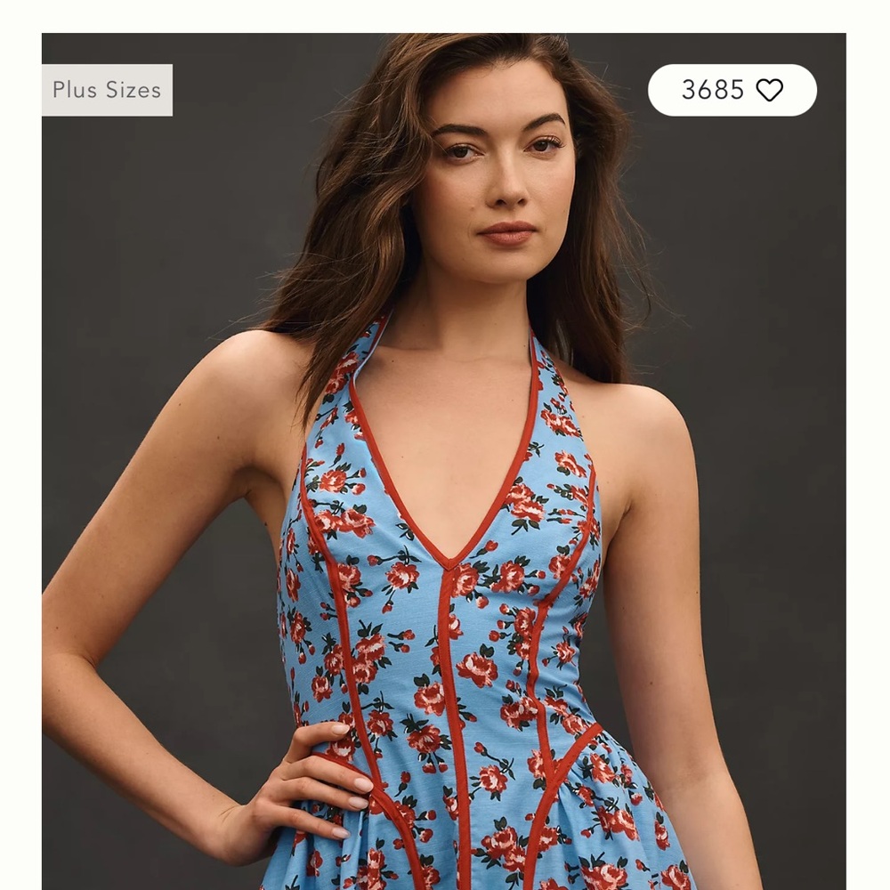 Anthropologie Blue Floral Halter Dress